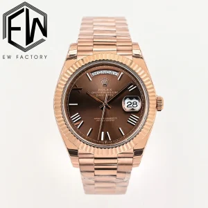 Rolex Replica Day-Date Everose Gold Brown Dial 40mm Steel Bracelet Watches