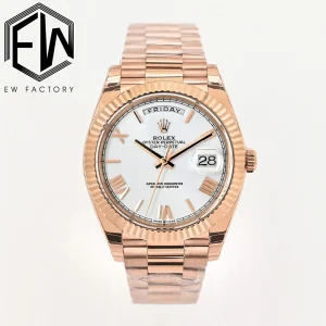 Rolex Replica Day-Date Everose Gold with White Dial 40mm Steel Bracelet Watches