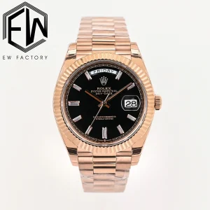 Rolex Day-Date Everose Gold Black Dial 40mm Steel Bracelet Watches