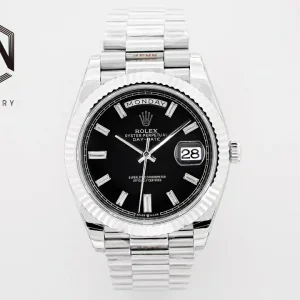 Rolex Replica Day-Date Steel Black Dial 40mm Steel Bracelet Watches