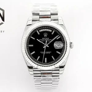 Rolex Replica Day-Date Steel Black Dial 40mm Oyster Bracelet Watches