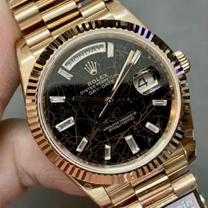 Replica Rolex Day-Date 40 Black Dial Baguette Diamond 228235