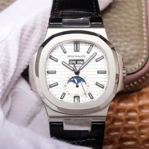 Replica Patek Philippe Nautilus 5726/1A-010- White Dial With Black Leather Strap