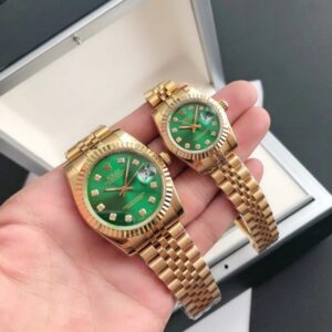 Replica Rolex Datejust 36/28mm Jubilee Green Dial with Diamond Markers Couple Watches