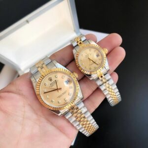 Replica Rolex Datejust 36/28mm Jubilee Gold Dial with Diamond Markers Couple Watches