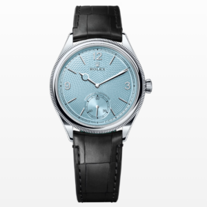 Replica Top Swiss Rolex Perpetual 1908 Platinum Black Leather Strap 39MM Watch