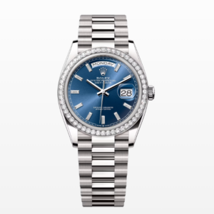 Replica Rolex Day-Date Bright Blue Dial 36MM Diamond Bezel Watch