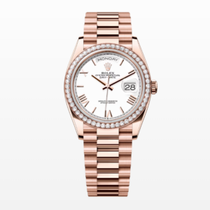 Replica Rolex Day-Date White Dial Diamond Bezel 36MM Rose Gold Watch