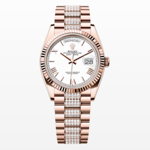 Replica Rolex Day-Date White Dial Fluted Bezel 36MM Rose Gold Watch
