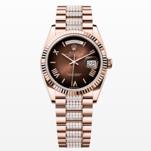 Replica Rolex Day-Date Brown Ombré Dial Fluted Bezel 36MM Rose Gold Watch